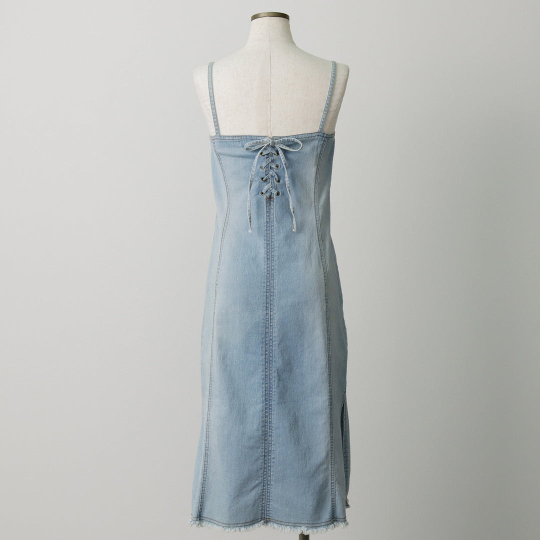 VERO MODA jeanswear Lace-up Midi Denim Dress Camisole Dress Women's Size M (approx.) cotton blue type Vintage Second Hand