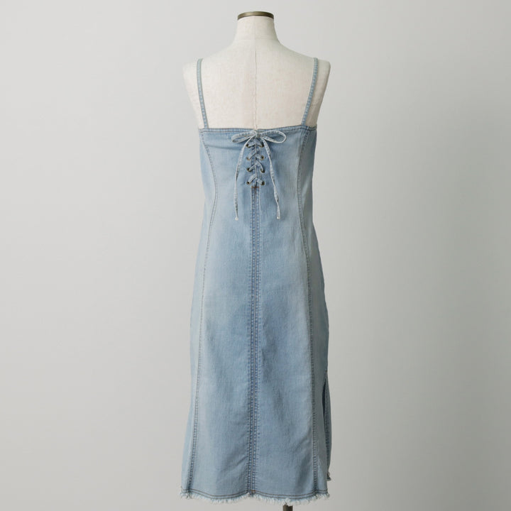 VERO MODA jeanswear Lace-up Midi Denim Dress Camisole Dress Women's Size M (approx.) cotton blue type Vintage Second Hand