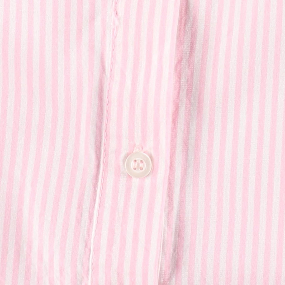 WJ Stripe Pattern Half-Length Front Opening Short-Sleeve Flare Dress, Made in Brazil, Women's Size L (approx.) cotton pink type Vintage Second Hand