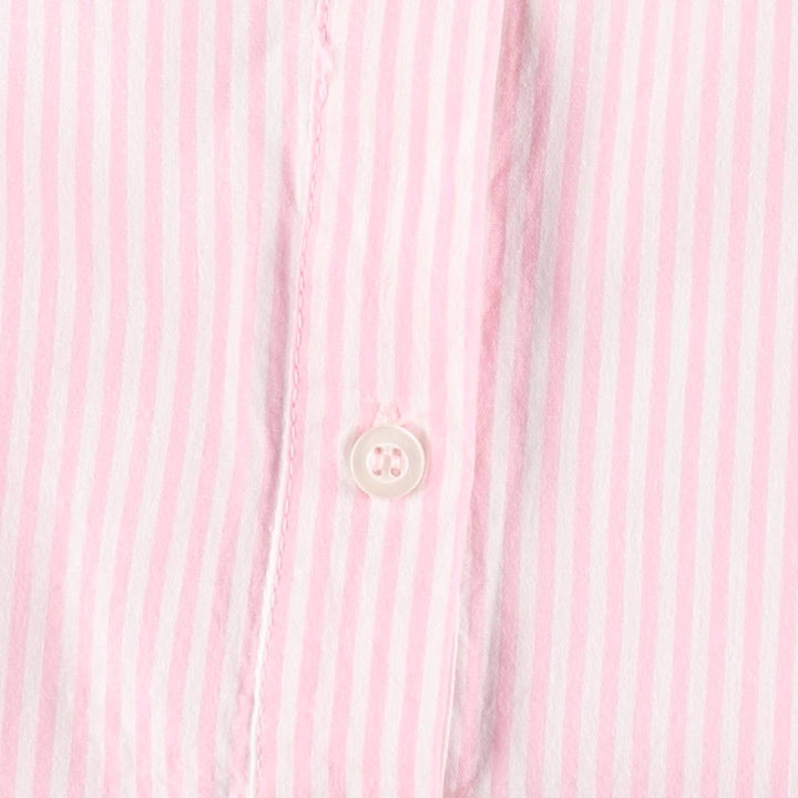 WJ Stripe Pattern Half-Length Front Opening Short-Sleeve Flare Dress, Made in Brazil, Women's Size L (approx.) cotton pink type Vintage Second Hand