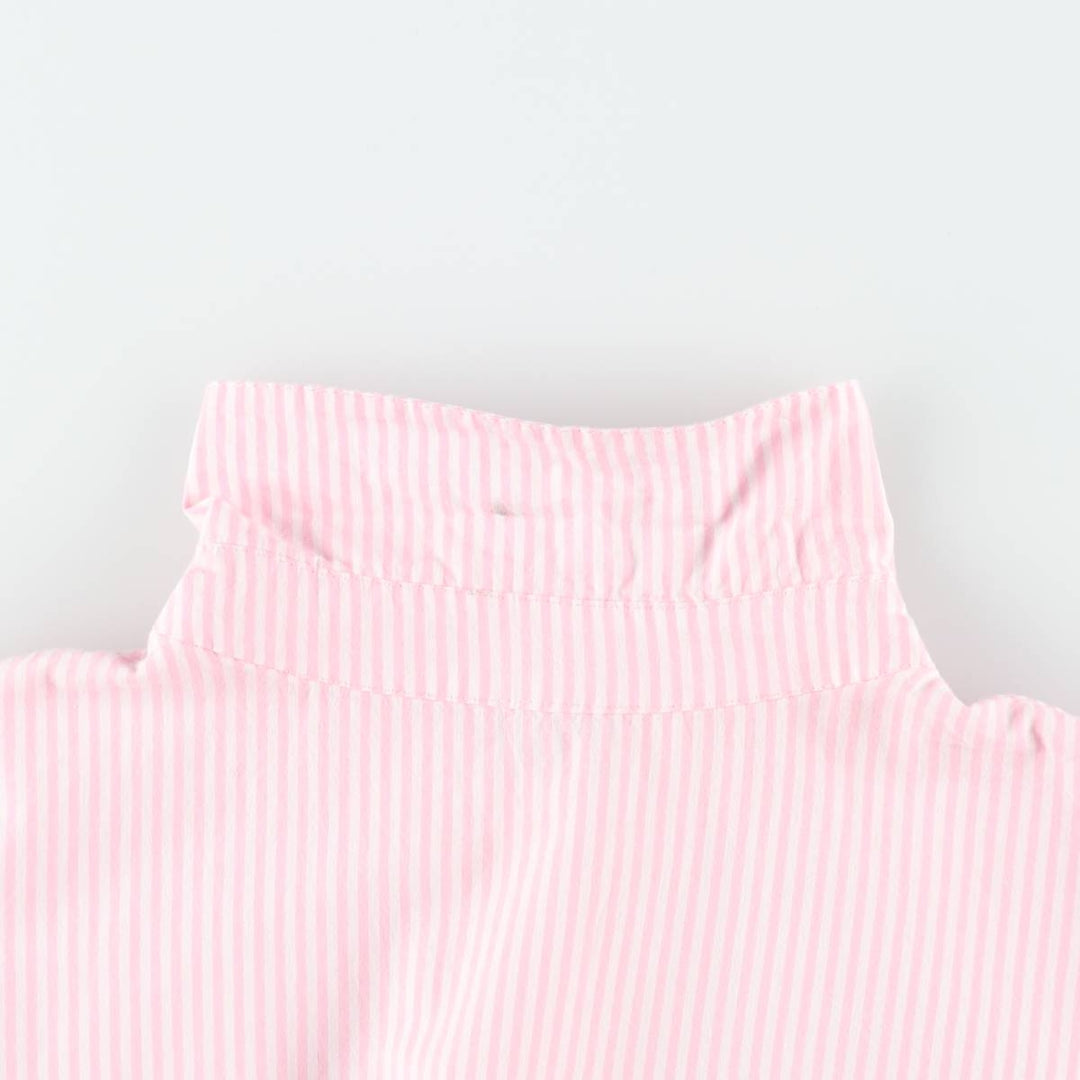 WJ Stripe Pattern Half-Length Front Opening Short-Sleeve Flare Dress, Made in Brazil, Women's Size L (approx.) cotton pink type Vintage Second Hand