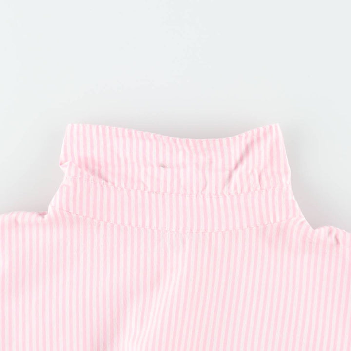 WJ Stripe Pattern Half-Length Front Opening Short-Sleeve Flare Dress, Made in Brazil, Women's Size L (approx.) cotton pink type Vintage Second Hand