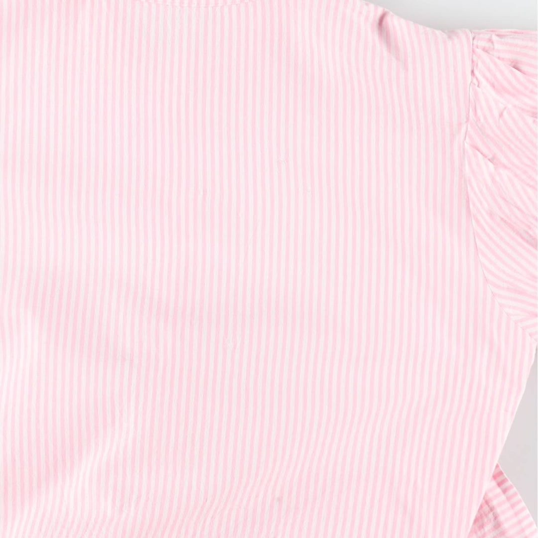 WJ Stripe Pattern Half-Length Front Opening Short-Sleeve Flare Dress, Made in Brazil, Women's Size L (approx.) cotton pink type Vintage Second Hand