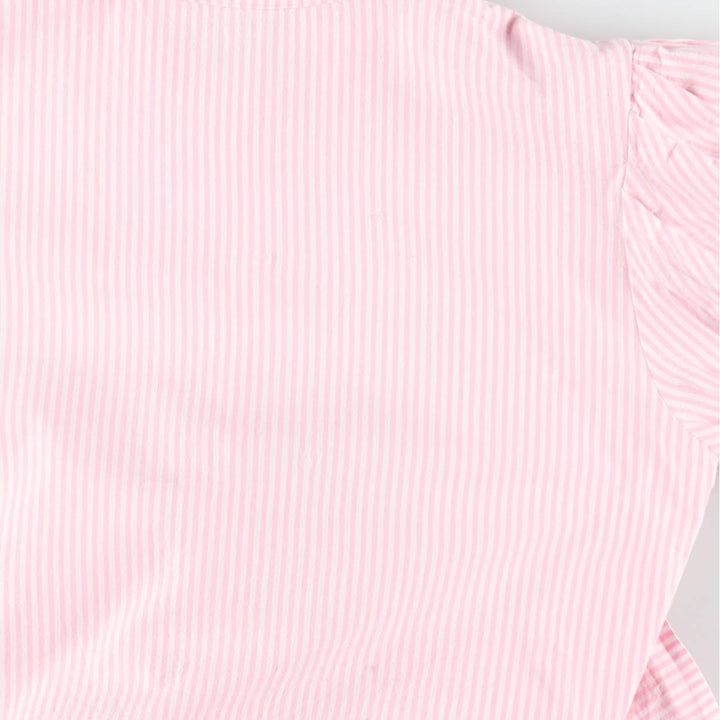 WJ Stripe Pattern Half-Length Front Opening Short-Sleeve Flare Dress, Made in Brazil, Women's Size L (approx.) cotton pink type Vintage Second Hand