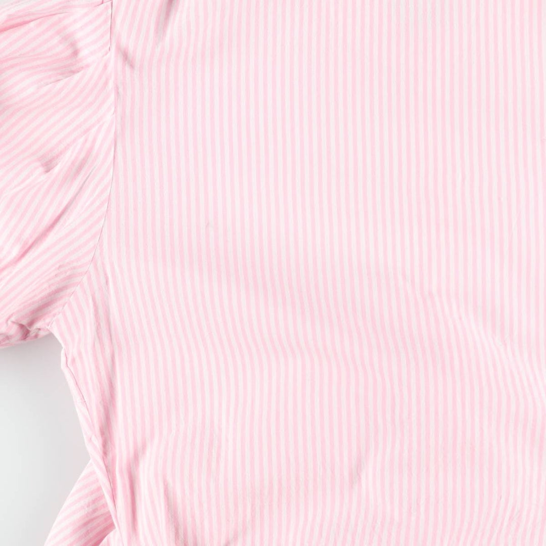 WJ Stripe Pattern Half-Length Front Opening Short-Sleeve Flare Dress, Made in Brazil, Women's Size L (approx.) cotton pink type Vintage Second Hand