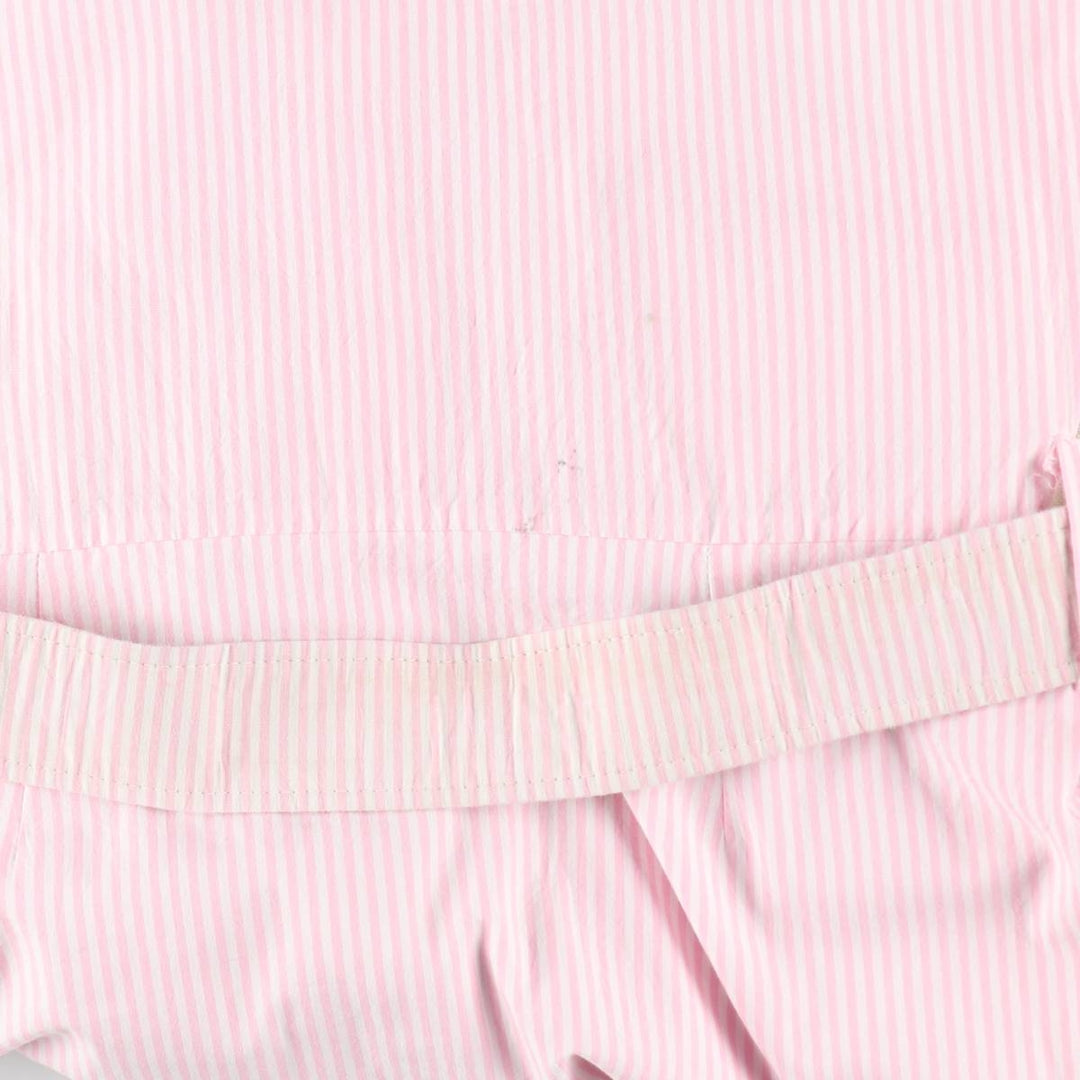 WJ Stripe Pattern Half-Length Front Opening Short-Sleeve Flare Dress, Made in Brazil, Women's Size L (approx.) cotton pink type Vintage Second Hand