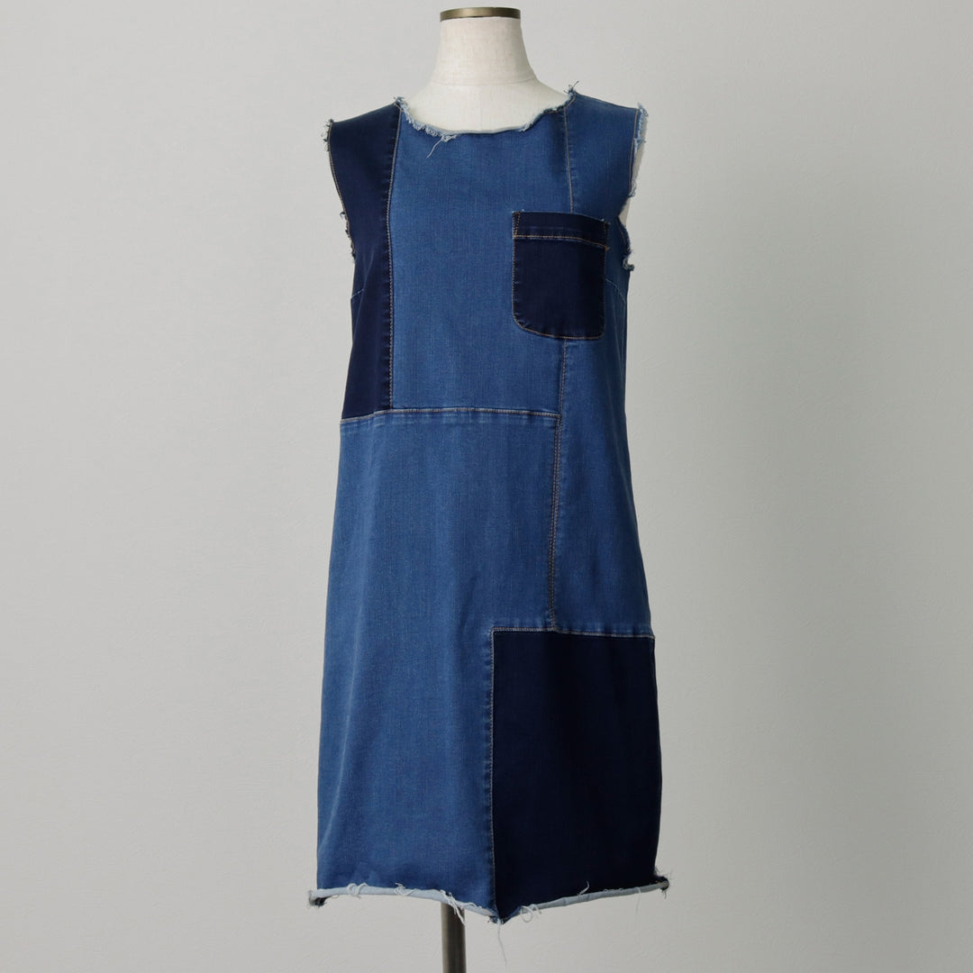 soho JEANS Sleeveless Half-Length Cut-Off Denim Dress, Women's Size M (approx.) cotton blue type Vintage Second Hand