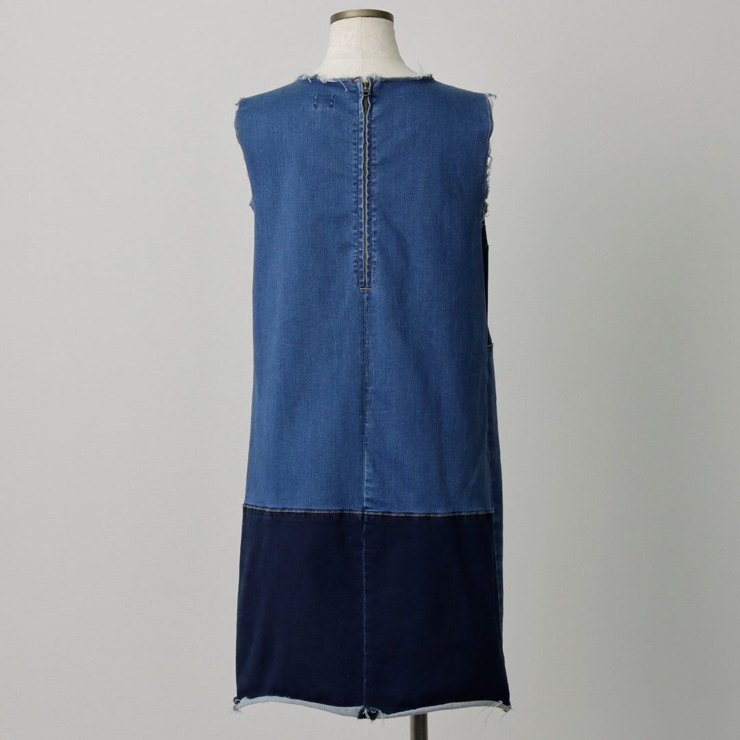 soho JEANS Sleeveless Half-Length Cut-Off Denim Dress, Women's Size M (approx.) cotton blue type Vintage Second Hand