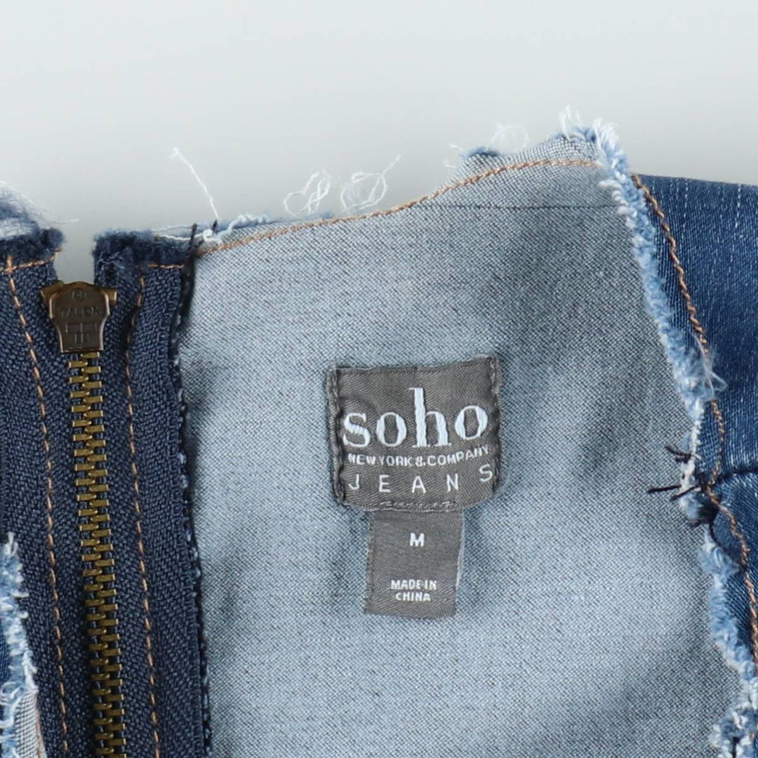 soho JEANS Sleeveless Half-Length Cut-Off Denim Dress, Women's Size M (approx.) cotton blue type Vintage Second Hand