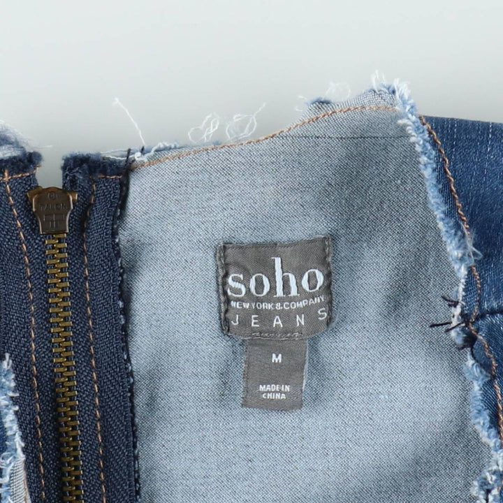 soho JEANS Sleeveless Half-Length Cut-Off Denim Dress, Women's Size M (approx.) cotton blue type Vintage Second Hand
