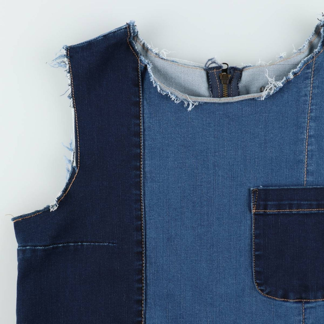 soho JEANS Sleeveless Half-Length Cut-Off Denim Dress, Women's Size M (approx.) cotton blue type Vintage Second Hand