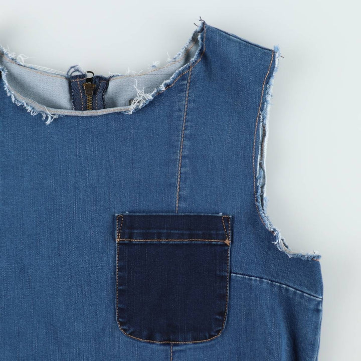 soho JEANS Sleeveless Half-Length Cut-Off Denim Dress, Women's Size M (approx.) cotton blue type Vintage Second Hand