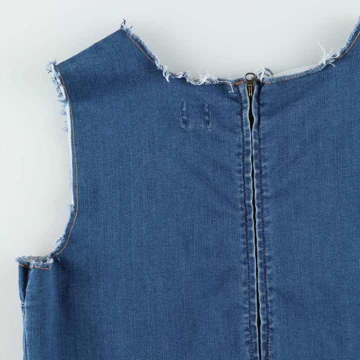 soho JEANS Sleeveless Half-Length Cut-Off Denim Dress, Women's Size M (approx.) cotton blue type Vintage Second Hand