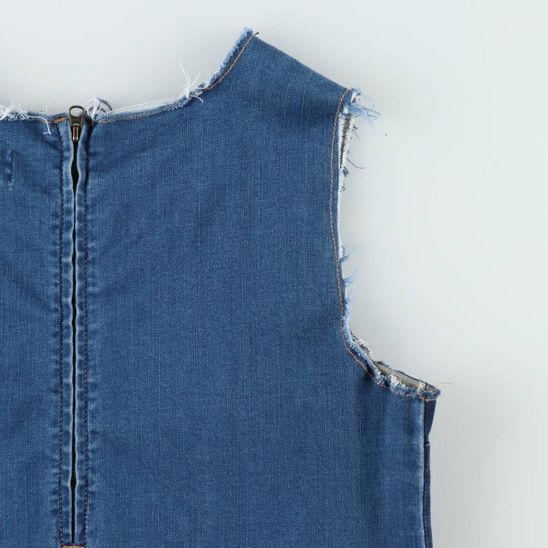 soho JEANS Sleeveless Half-Length Cut-Off Denim Dress, Women's Size M (approx.) cotton blue type Vintage Second Hand
