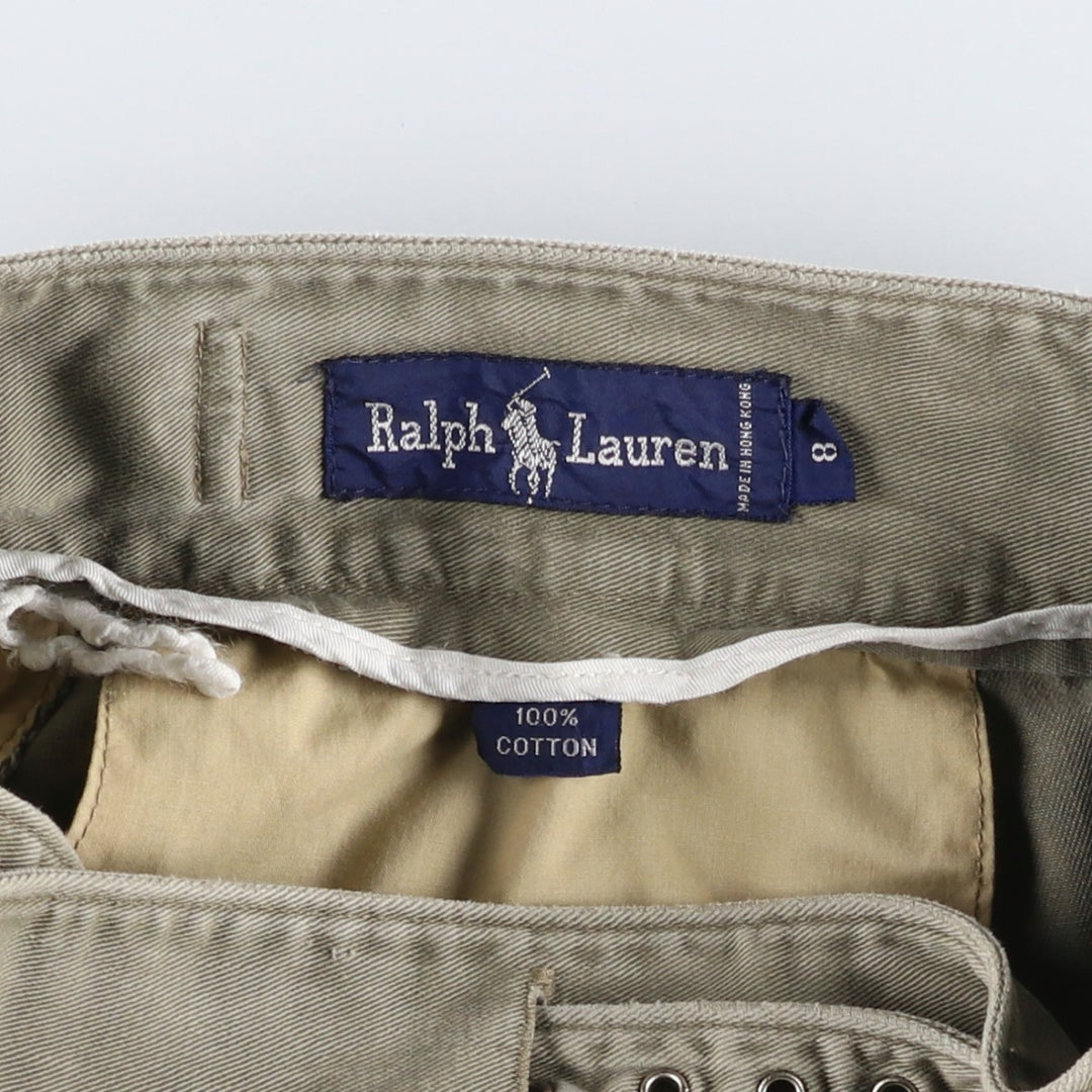 Ralph Lauren two-pleat cotton midi A-line chino skirt, women's size L. cotton Khaki type Vintage Second Hand