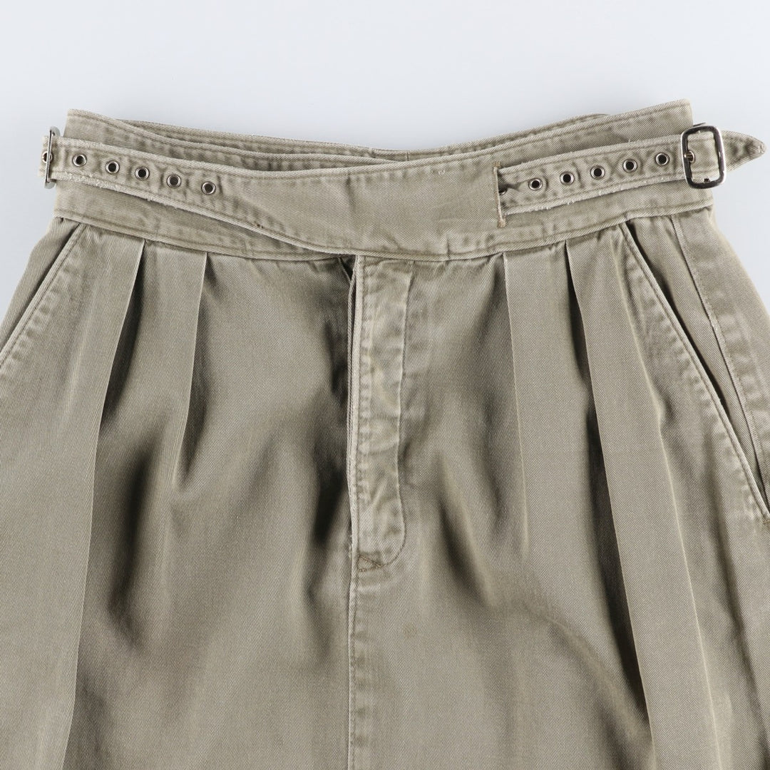 Ralph Lauren two-pleat cotton midi A-line chino skirt, women's size L. cotton Khaki type Vintage Second Hand