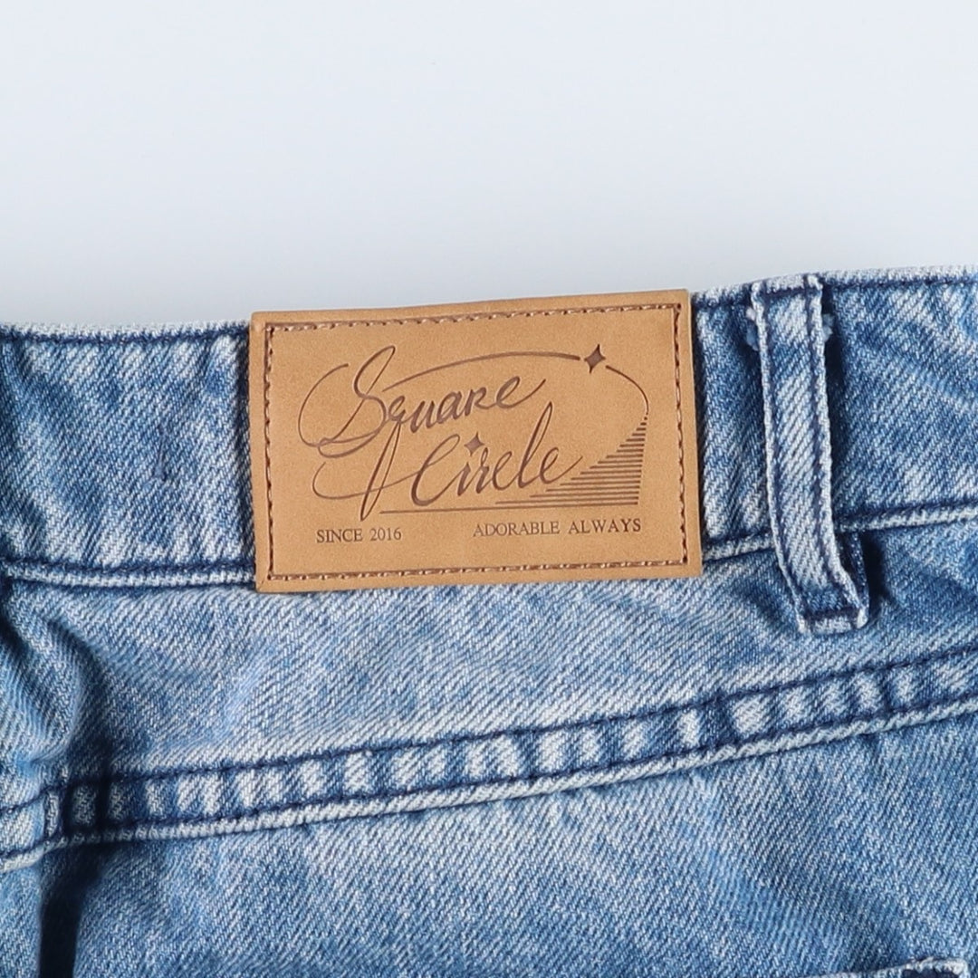 Square Circle Denim Half-Length Flare Skirt (Women's Size S) unclear blue type Vintage Second Hand