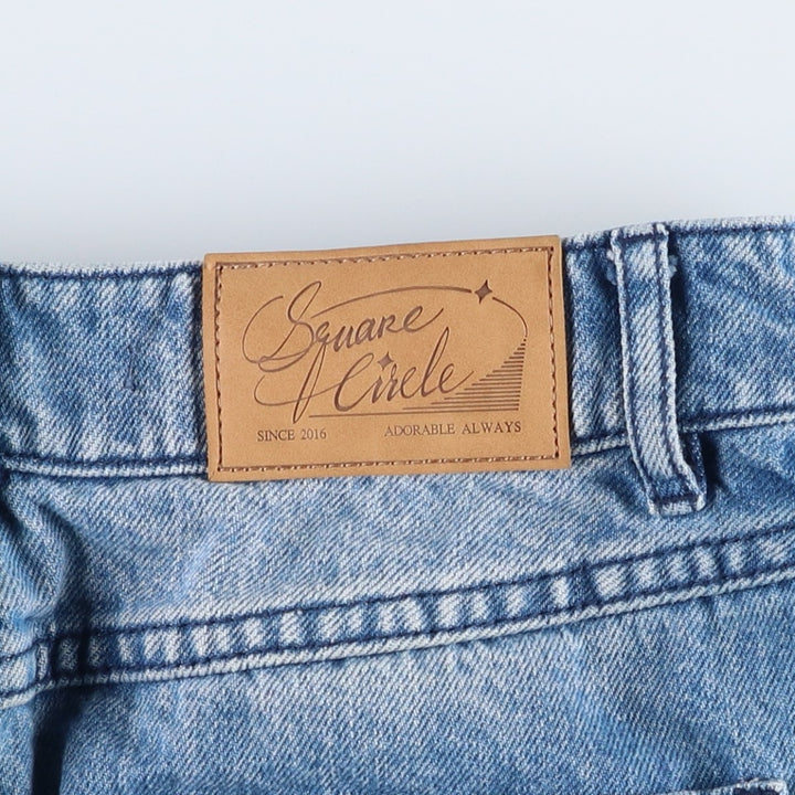 Square Circle Denim Half-Length Flare Skirt (Women's Size S) unclear blue type Vintage Second Hand