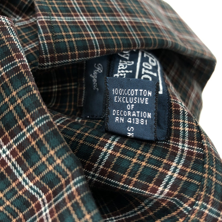 Ralph Lauren Regent Long-Sleeve Cotton Check Shirt, Men's Size L (approx.) cotton Green type dark green Vintage Second Hand