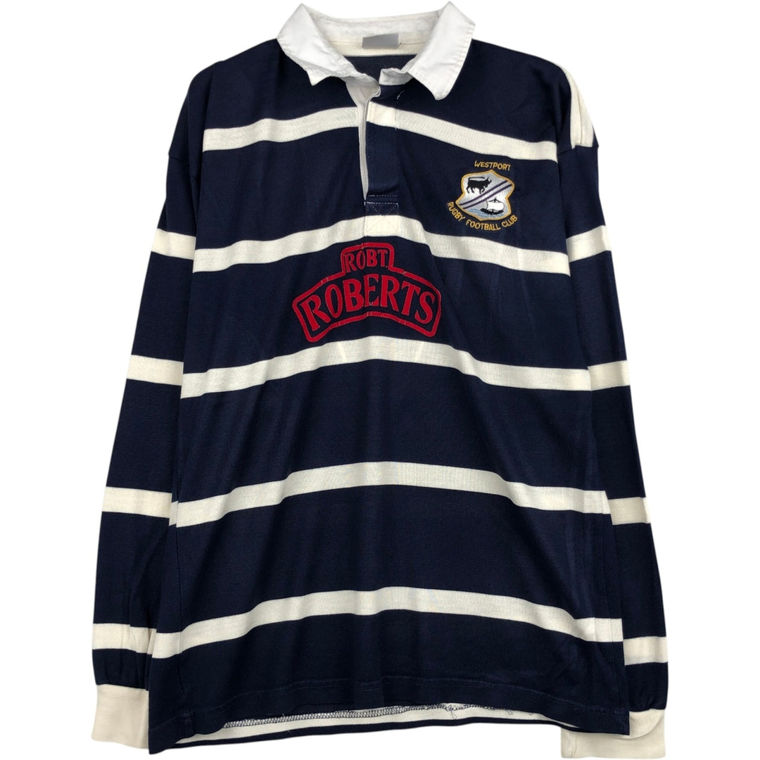 80s-90'S O'Neills striped pattern long-sleeved rugby shirt, men's size L (approx.) acrylic navy blue type Vintage Second Hand