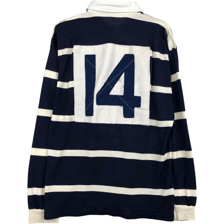 80s-90'S O'Neills striped pattern long-sleeved rugby shirt, men's size L (approx.) acrylic navy blue type Vintage Second Hand