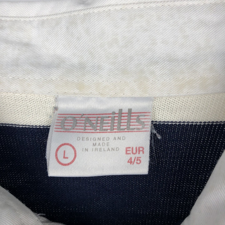 80s-90'S O'Neills striped pattern long-sleeved rugby shirt, men's size L (approx.) acrylic navy blue type Vintage Second Hand