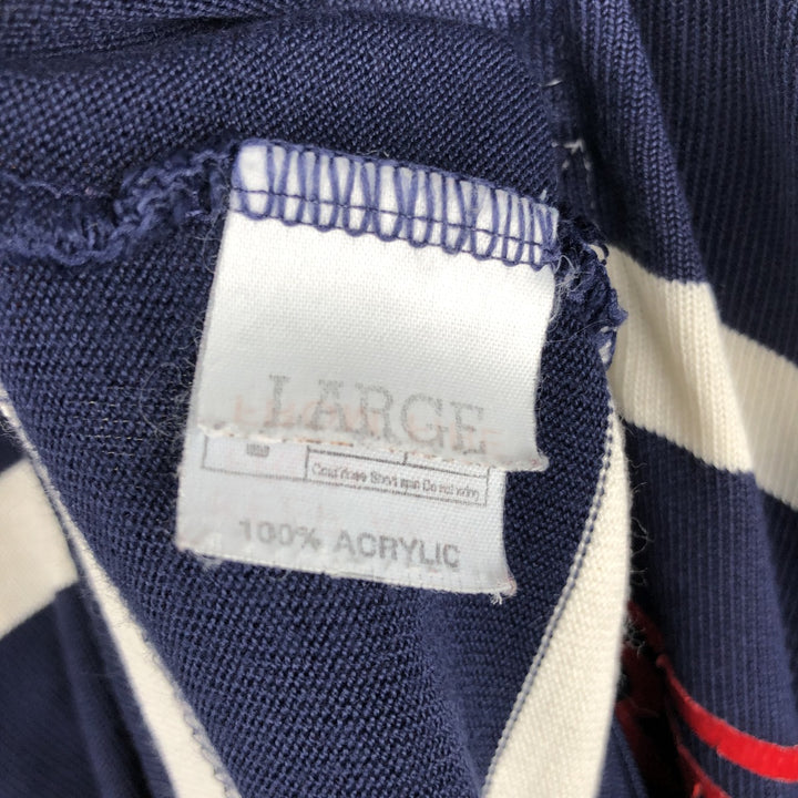 80s-90'S O'Neills striped pattern long-sleeved rugby shirt, men's size L (approx.) acrylic navy blue type Vintage Second Hand