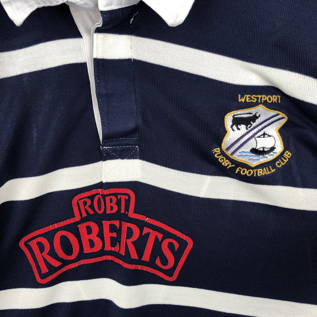 80s-90'S O'Neills striped pattern long-sleeved rugby shirt, men's size L (approx.) acrylic navy blue type Vintage Second Hand