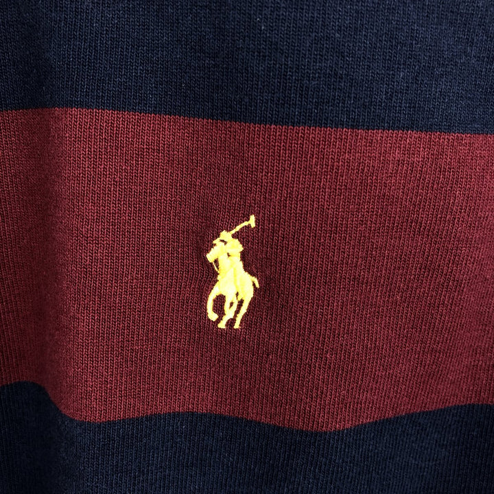 Ralph Lauren POLO by Ralph Lauren Striped Pattern Hooded Long Sleeve Rugby Shirt, Men's Size XL cotton wine-red Vintage Second Hand