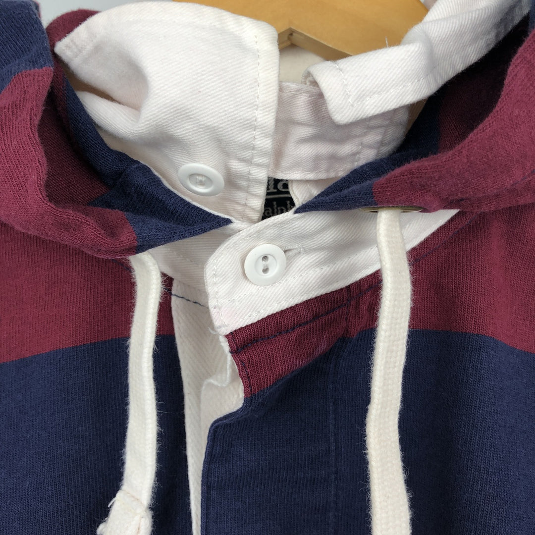 Ralph Lauren POLO by Ralph Lauren Striped Pattern Hooded Long Sleeve Rugby Shirt, Men's Size XL cotton wine-red Vintage Second Hand
