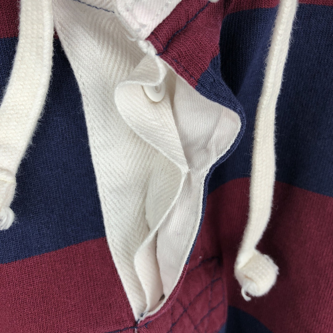 Ralph Lauren POLO by Ralph Lauren Striped Pattern Hooded Long Sleeve Rugby Shirt, Men's Size XL cotton wine-red Vintage Second Hand