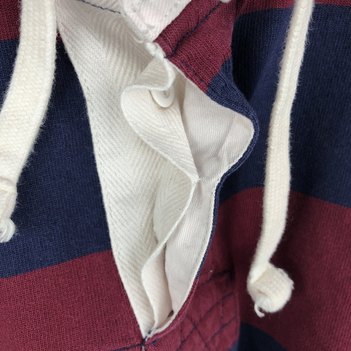 Ralph Lauren POLO by Ralph Lauren Striped Pattern Hooded Long Sleeve Rugby Shirt, Men's Size XL cotton wine-red Vintage Second Hand