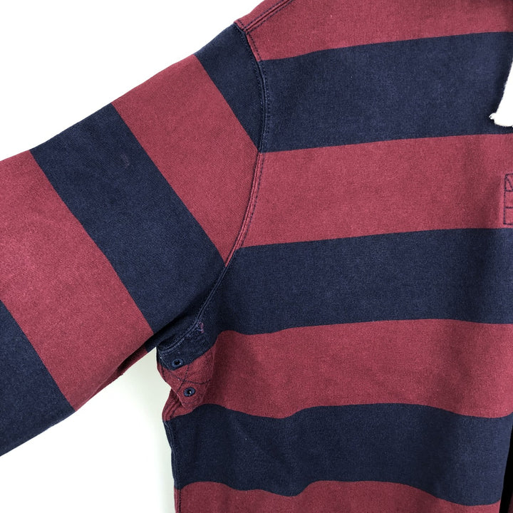 Ralph Lauren POLO by Ralph Lauren Striped Pattern Hooded Long Sleeve Rugby Shirt, Men's Size XL cotton wine-red Vintage Second Hand