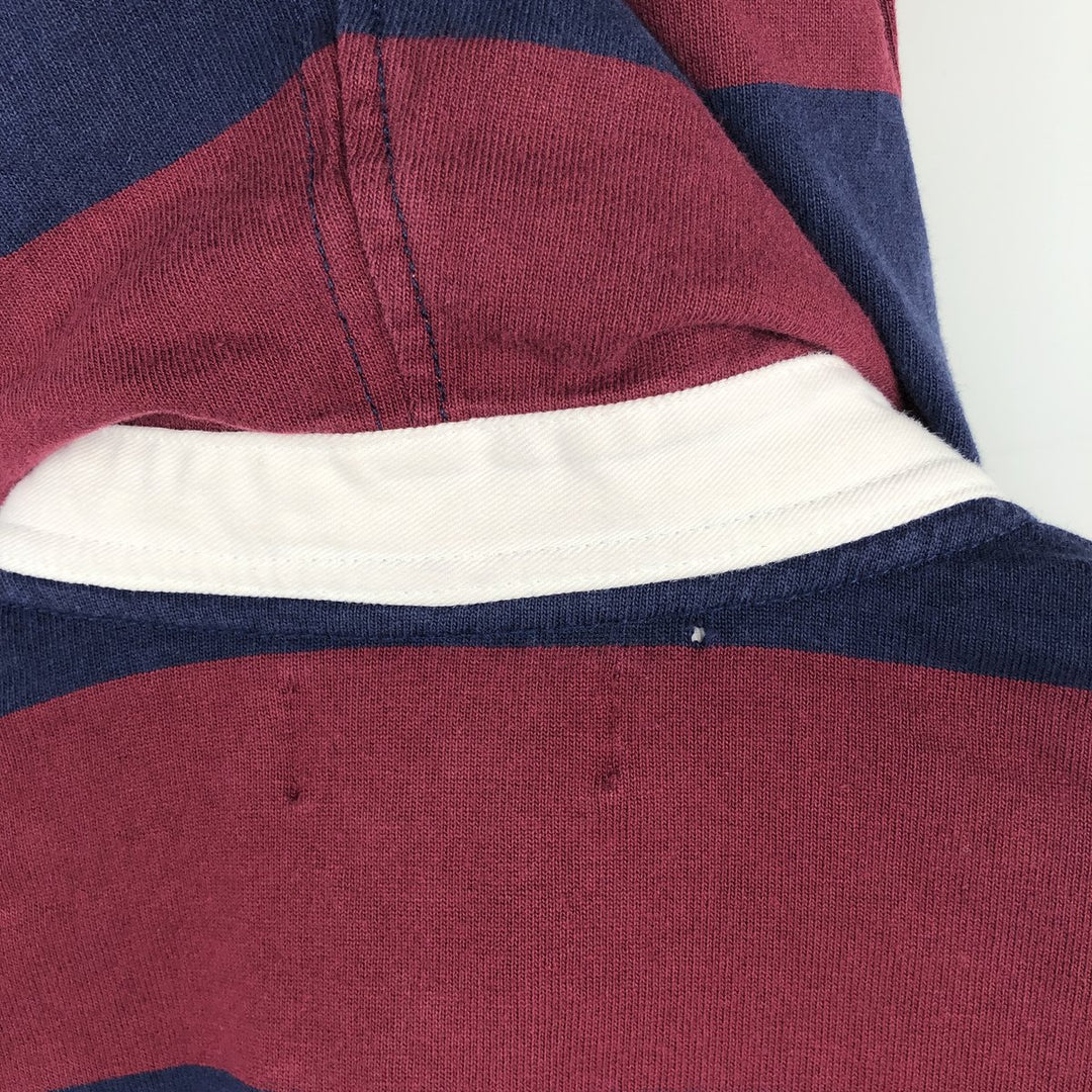 Ralph Lauren POLO by Ralph Lauren Striped Pattern Hooded Long Sleeve Rugby Shirt, Men's Size XL cotton wine-red Vintage Second Hand
