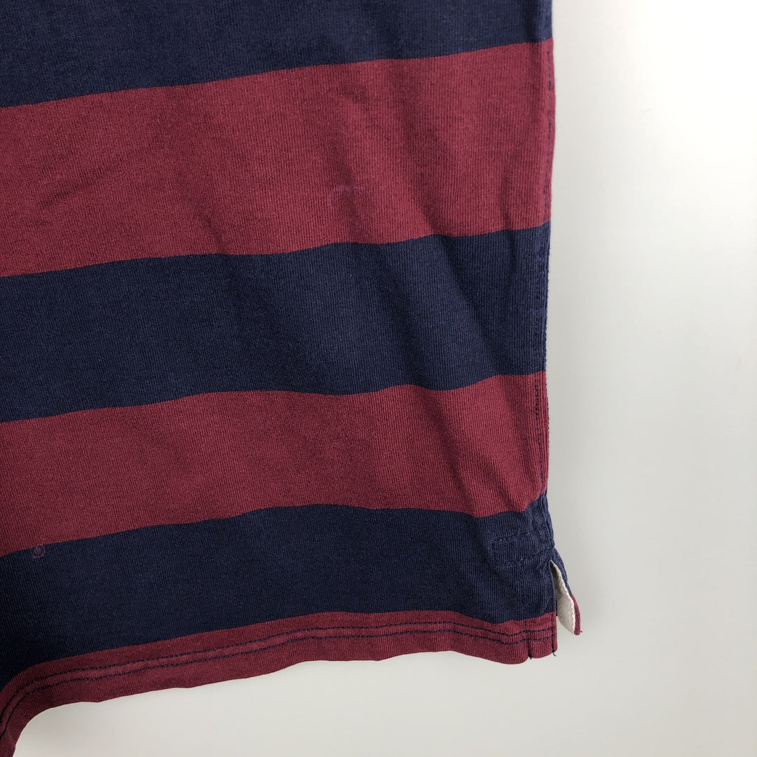 Ralph Lauren POLO by Ralph Lauren Striped Pattern Hooded Long Sleeve Rugby Shirt, Men's Size XL cotton wine-red Vintage Second Hand