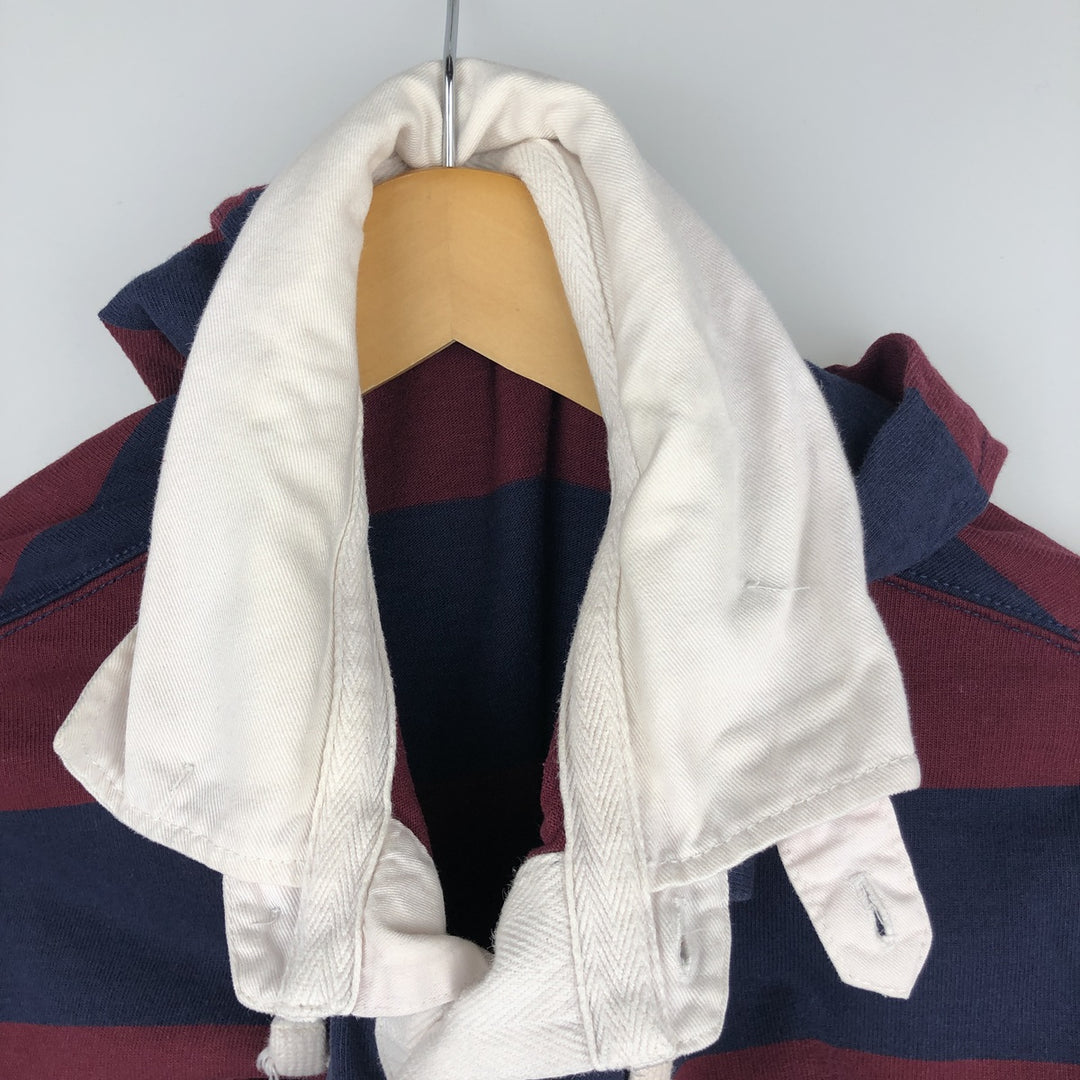 Ralph Lauren POLO by Ralph Lauren Striped Pattern Hooded Long Sleeve Rugby Shirt, Men's Size XL cotton wine-red Vintage Second Hand
