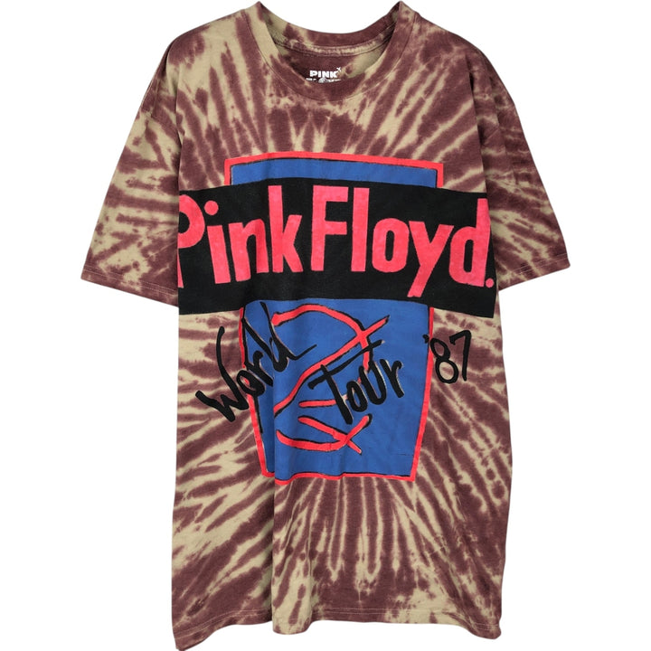 PINK FLOYD Tie-dye Pattern Band T-shirt (Men's size L equivalent) cotton Red type red-purple Vintage Second Hand