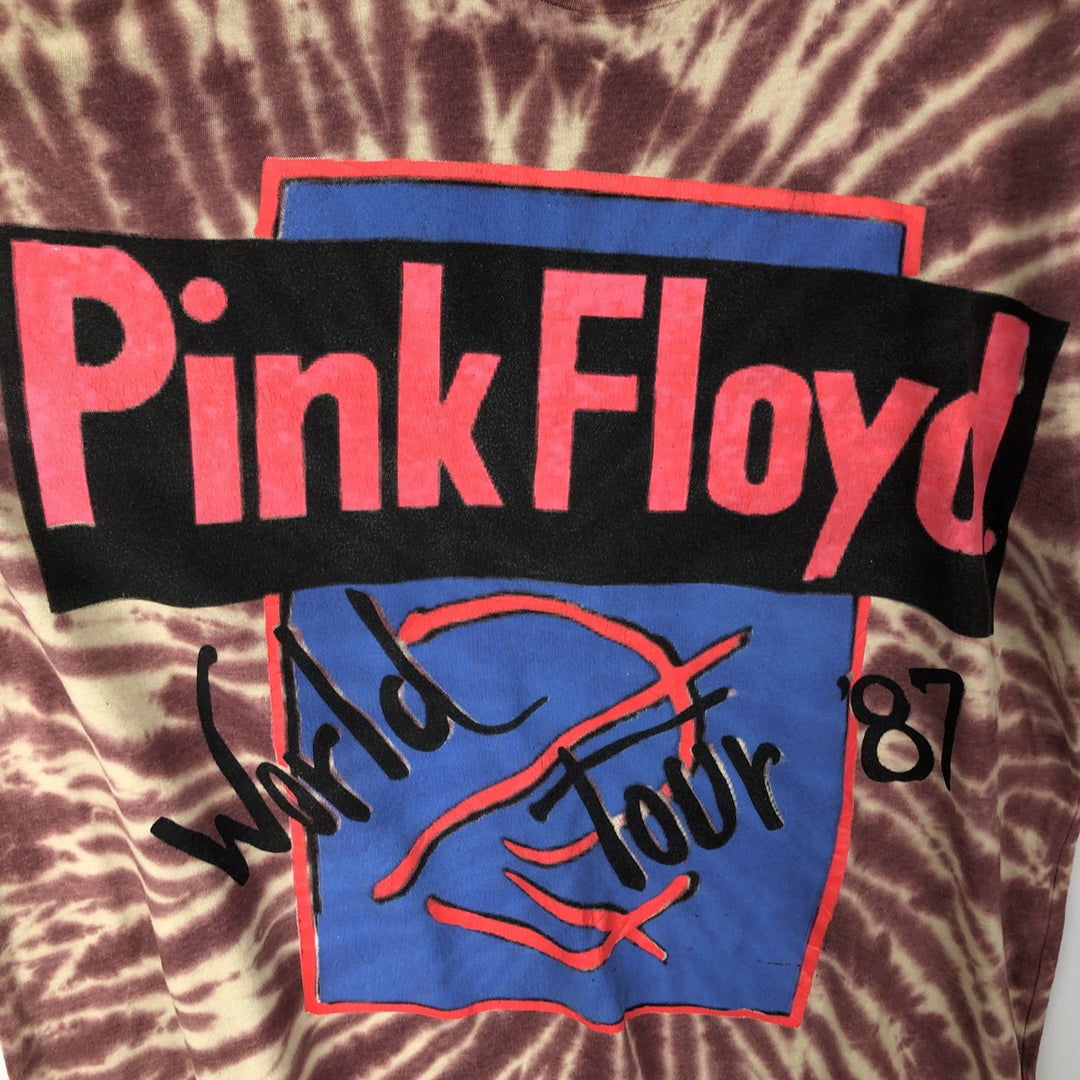 PINK FLOYD Tie-dye Pattern Band T-shirt (Men's size L equivalent) cotton Red type red-purple Vintage Second Hand