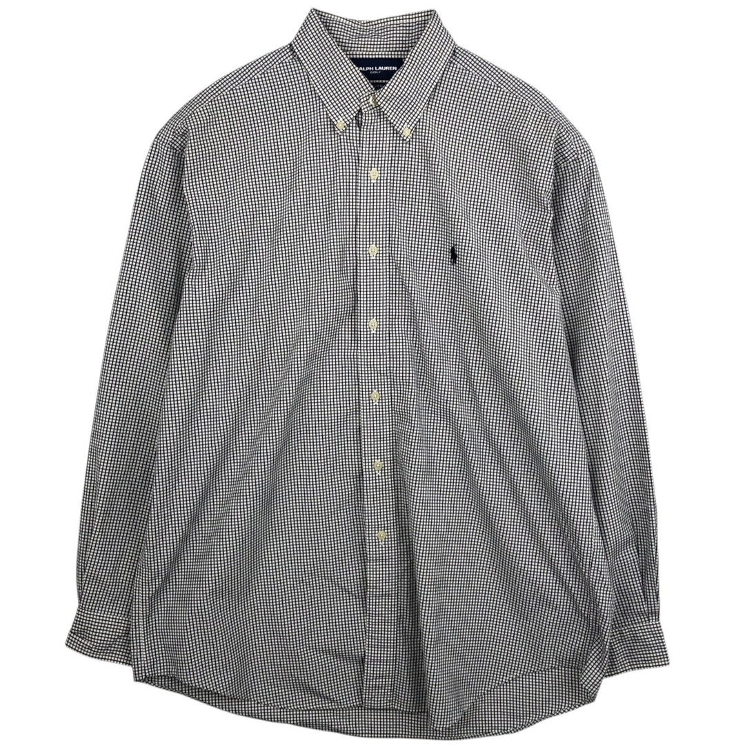Ralph Lauren GOLF TILDEN Gingham Check Long-Sleeve Button-Down Check Shirt, Men's Size L (approx.) cotton black type Vintage Second Hand
