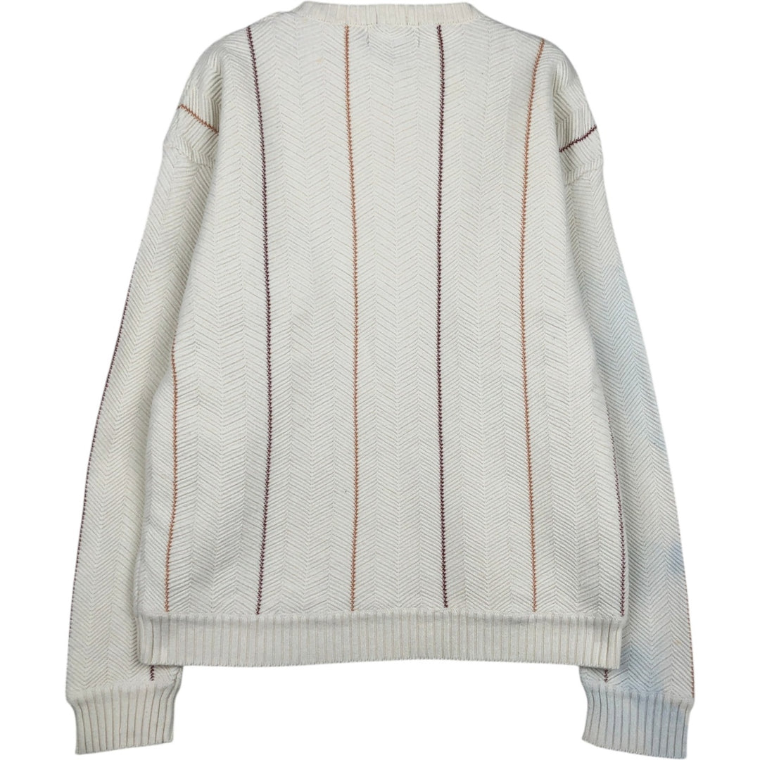 Ralph Lauren Chaps Hand-Framed Striped Herringbone Cotton Knit Sweater, Men's Size Medium cotton ivory Vintage Second Hand
