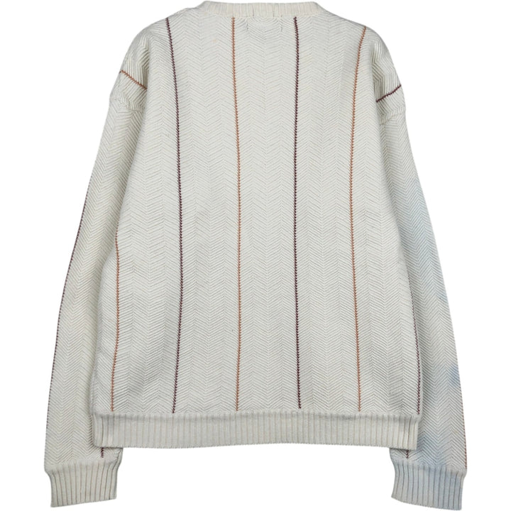 Ralph Lauren Chaps Hand-Framed Striped Herringbone Cotton Knit Sweater, Men's Size Medium cotton ivory Vintage Second Hand
