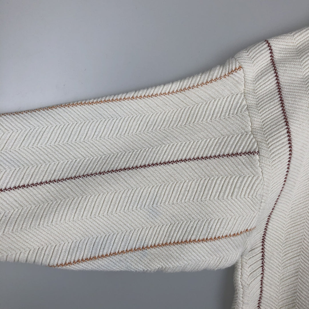 Ralph Lauren Chaps Hand-Framed Striped Herringbone Cotton Knit Sweater, Men's Size Medium cotton ivory Vintage Second Hand