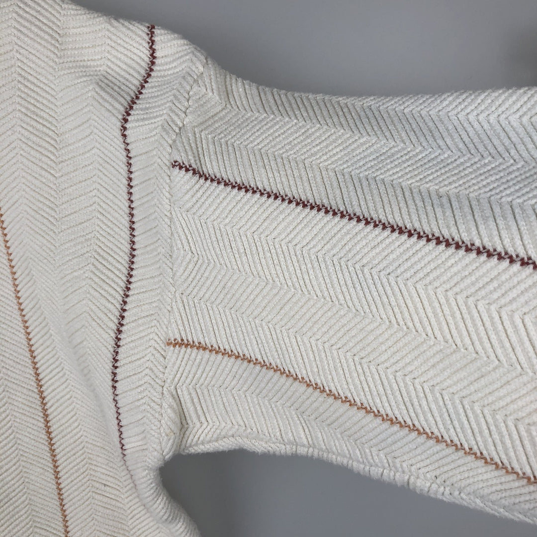 Ralph Lauren Chaps Hand-Framed Striped Herringbone Cotton Knit Sweater, Men's Size Medium cotton ivory Vintage Second Hand