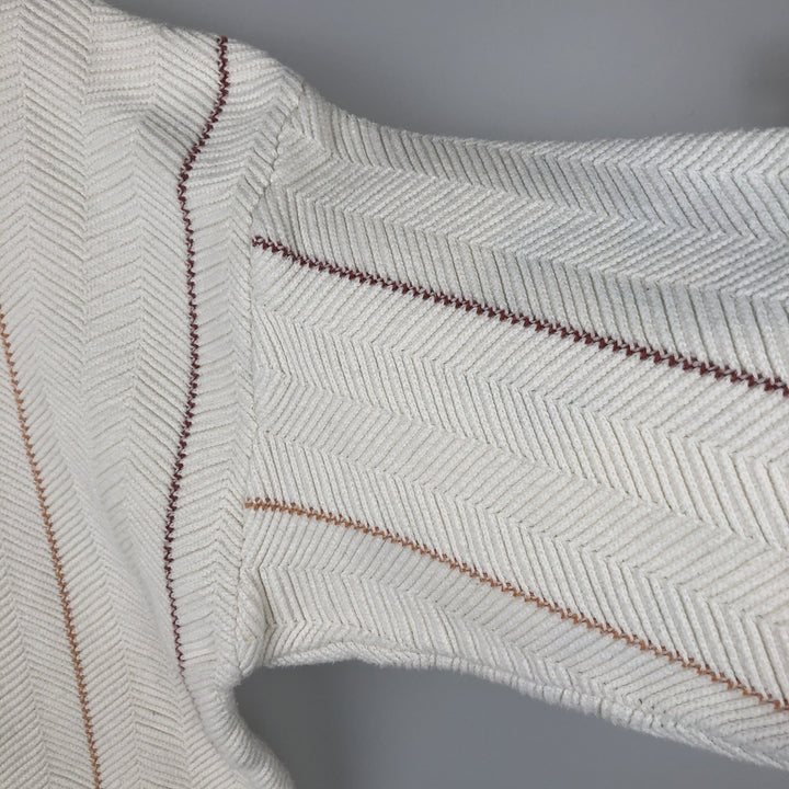 Ralph Lauren Chaps Hand-Framed Striped Herringbone Cotton Knit Sweater, Men's Size Medium cotton ivory Vintage Second Hand