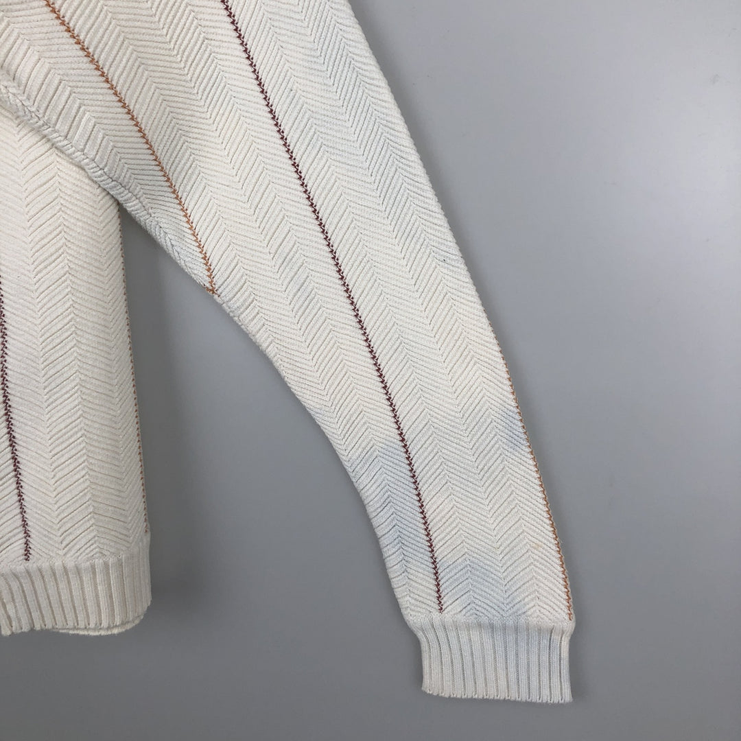 Ralph Lauren Chaps Hand-Framed Striped Herringbone Cotton Knit Sweater, Men's Size Medium cotton ivory Vintage Second Hand