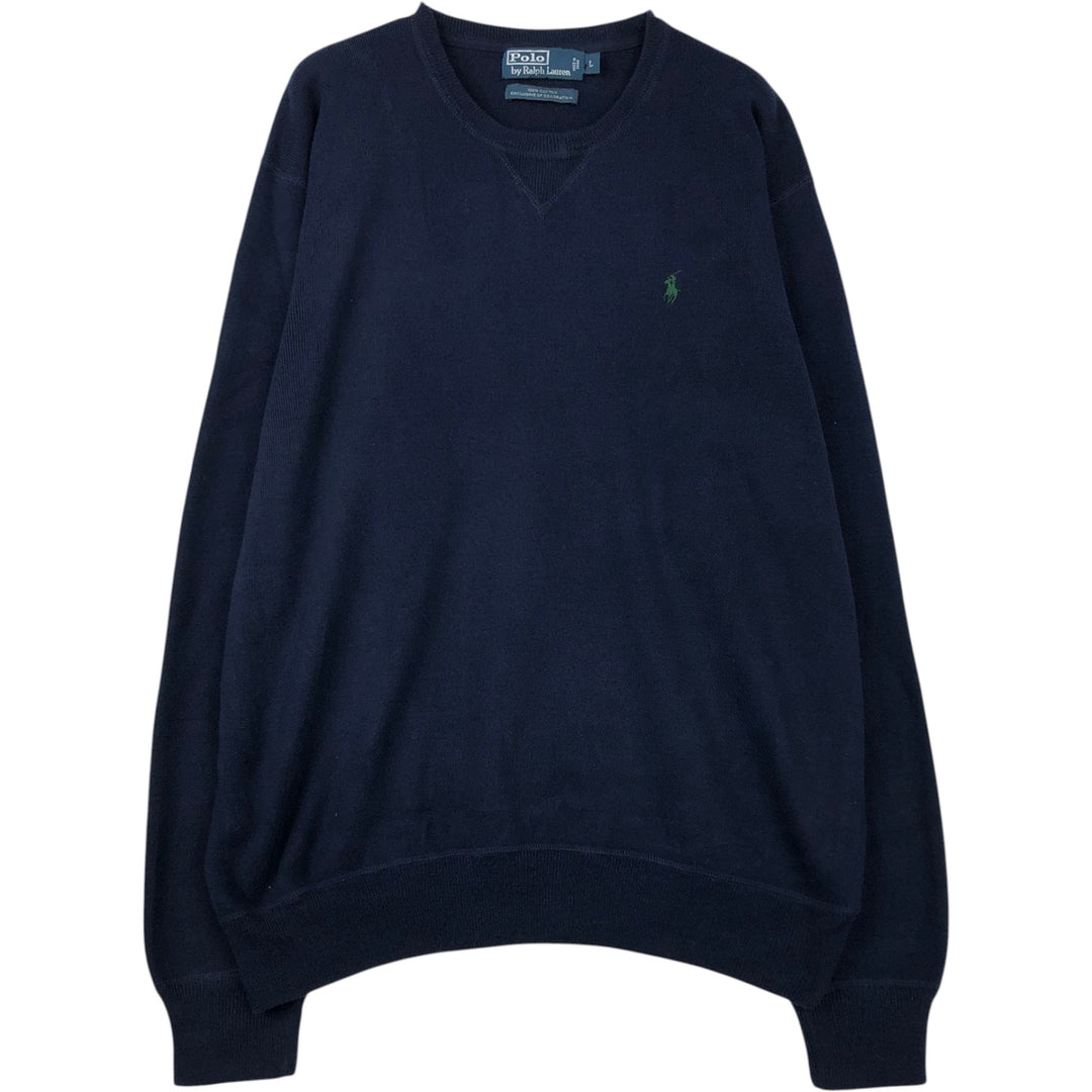 Ralph Lauren POLO by Ralph Lauren Cotton Knit Sweater Men's L size cotton navy blue type Vintage Second Hand
