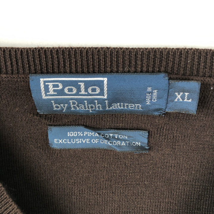 Ralph Lauren POLO by Ralph Lauren V-neck Pima cotton knit sweater, men's size XL Pima Cotton brown type Vintage Second Hand