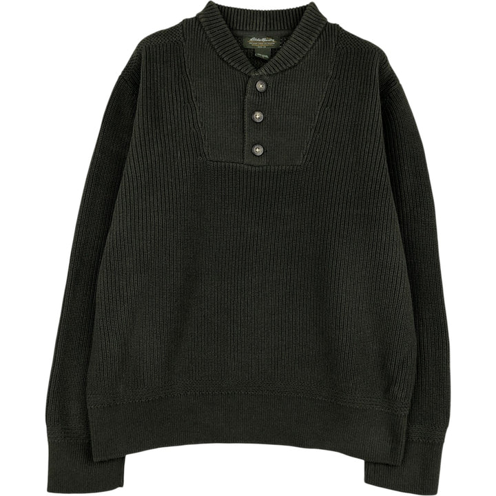 Eddie Bauer Ribbed Cotton Knit Half-Button Sweater, Men's Size L cotton Khaki type sage green Vintage Second Hand