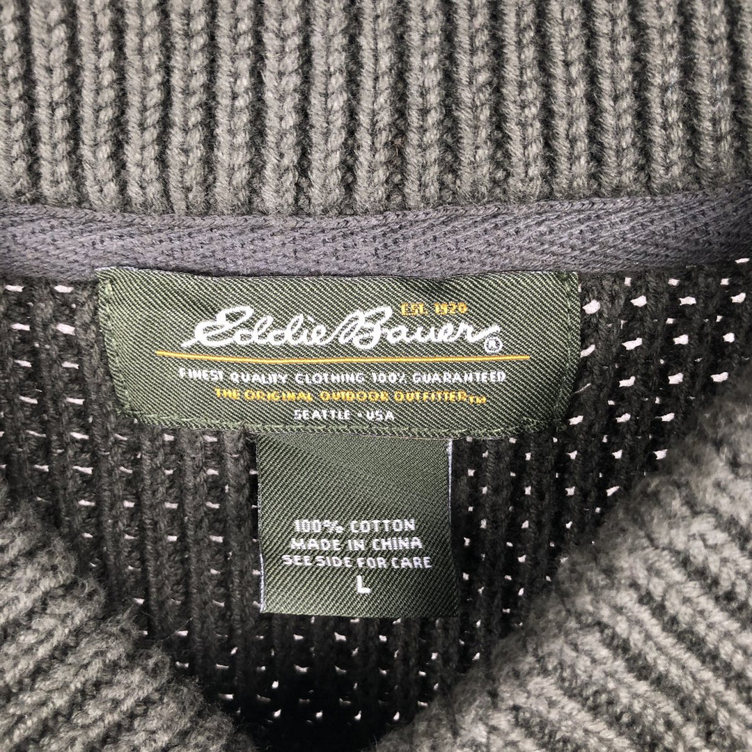 Eddie Bauer Ribbed Cotton Knit Half-Button Sweater, Men's Size L cotton Khaki type sage green Vintage Second Hand