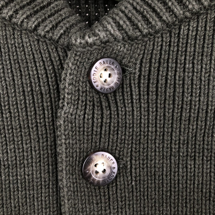 Eddie Bauer Ribbed Cotton Knit Half-Button Sweater, Men's Size L cotton Khaki type sage green Vintage Second Hand